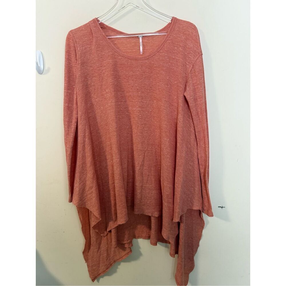We The Free People Asymmetrical Thermal Shirt Top Coral Orange Red Boho S Small